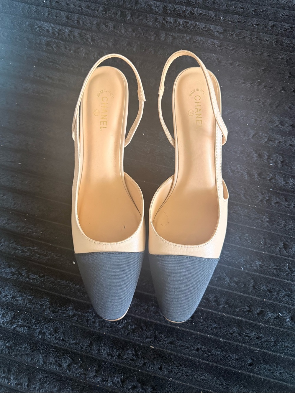 Two-Tone Slingback Pumps in Beige and Black